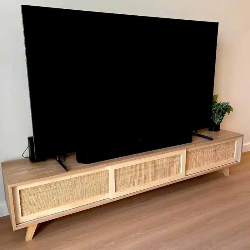 Rattan Sliding Doors TV Console – 200cm Length, 40cm Depth, 55cm Height