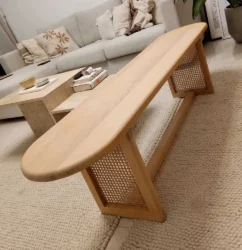 Solid Wood Rattan Bench – 150cm Length, 35cm Depth, 45cm Height