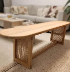 Solid Wood Rattan Bench – 150cm Length, 35cm Depth, 45cm Height