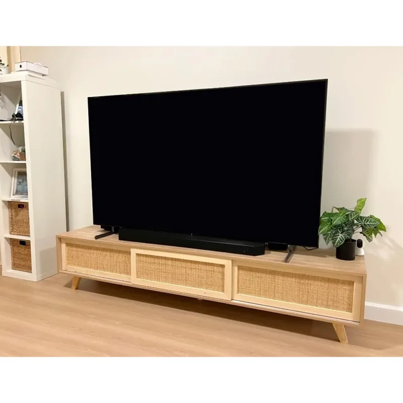 Rattan Sliding Doors TV Console – 200cm Length, 40cm Depth, 55cm Height