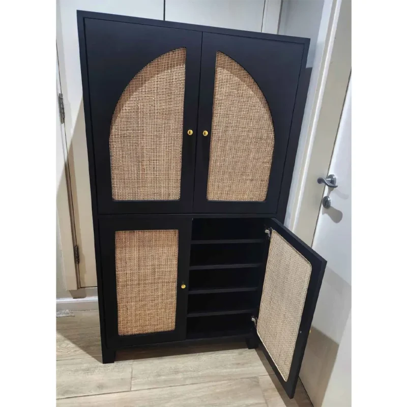 Half Round Rattan Cane Shoes Cabinet